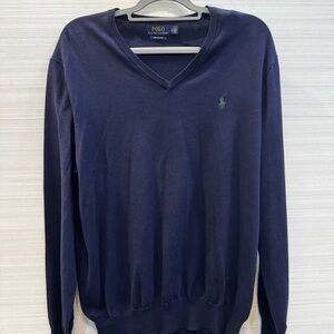 Ralph Lauren Pima Cotton V-Neck Sweater in Navy size Large